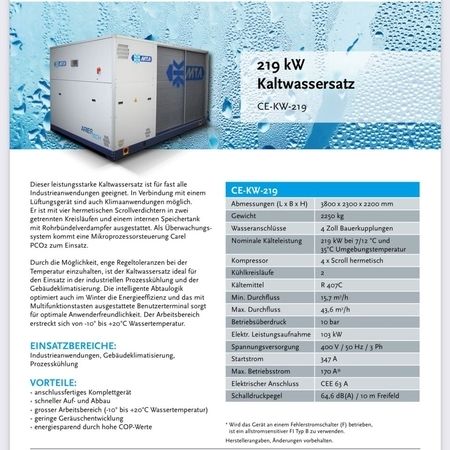 Kaltwassersatz MTA 219 , 220 KW Kälteleistung Chiller Kälteanlage